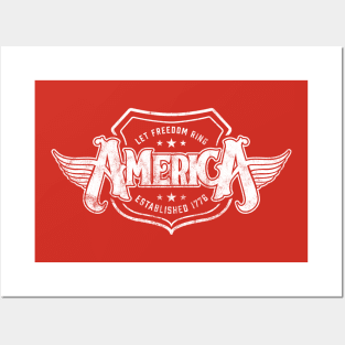 America - Shield Design (Worn White on Red) Posters and Art